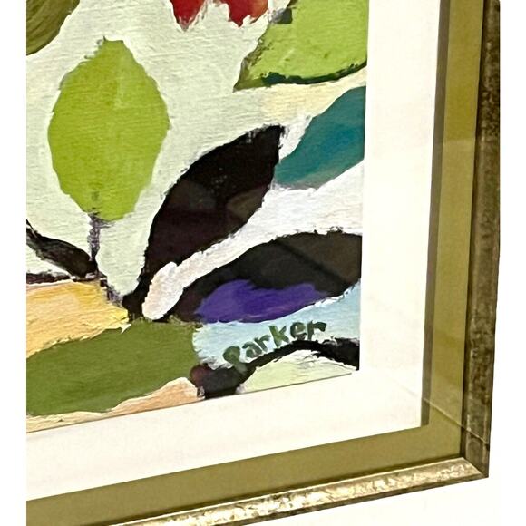 Kim Parker 27x27 FRAMED ART Floral Tile I Flowers Signed Wall Hanging Gold Frame - Picture 4 of 7